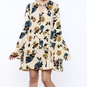 Blu Pepper Floral Dress - Cream, Blue, Yellow